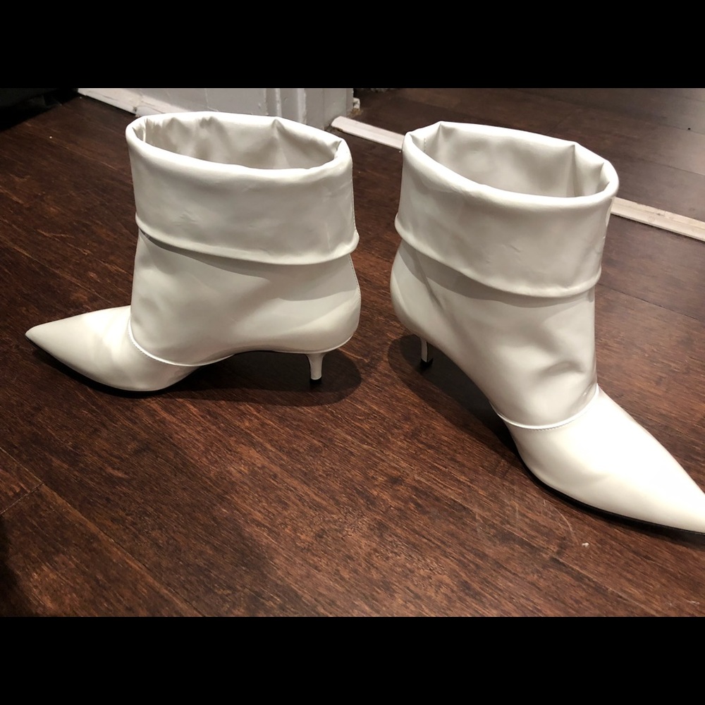 Paul Andrew white patent leather kitten booties 6